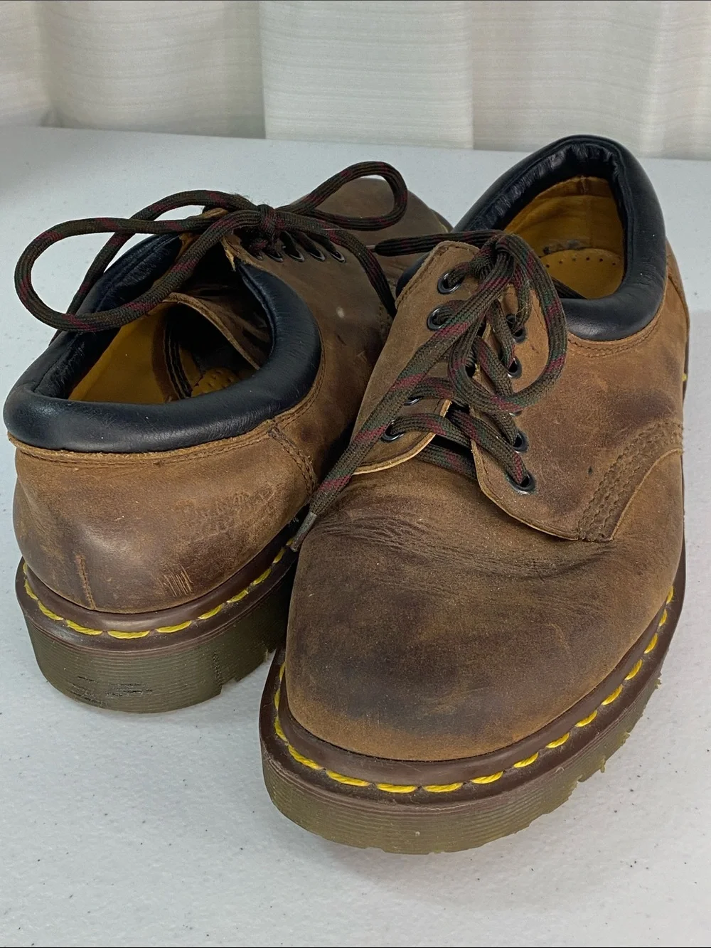 Dr. Martens Brown Leather Derby Shoes with Yellow Stitching